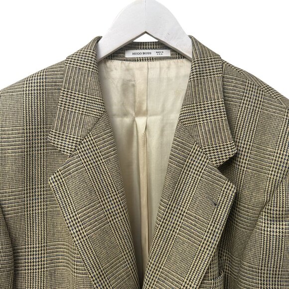 HUGO BOSS Corleone Blazer 44R Silk Wool Mens Sport Coat Yellow Black Check - Picture 4 of 16